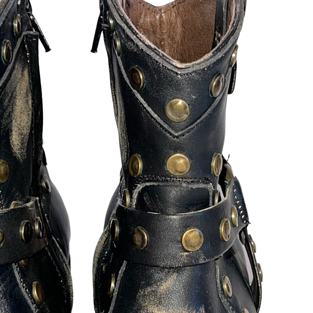 OG by Old Gringo Studded Distressed Harness Boot Bootie  Leather 3" Heel Black 8 - Picture 10 of 16